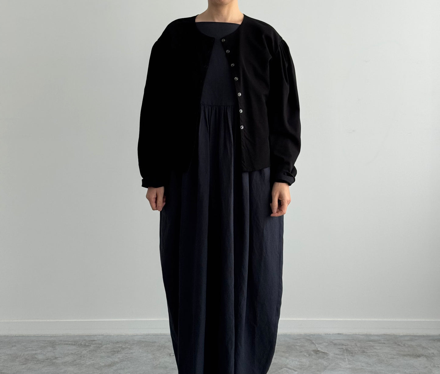 VISCOSE LINEN NO SLEEVE COCOON DRESS (DARK NAVY)