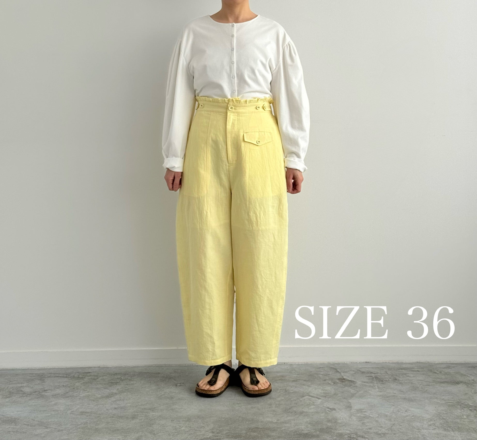 バレルパンツ Porter des boutons　ポルテデブトン　通販　取扱店　レモン 36 着画正面