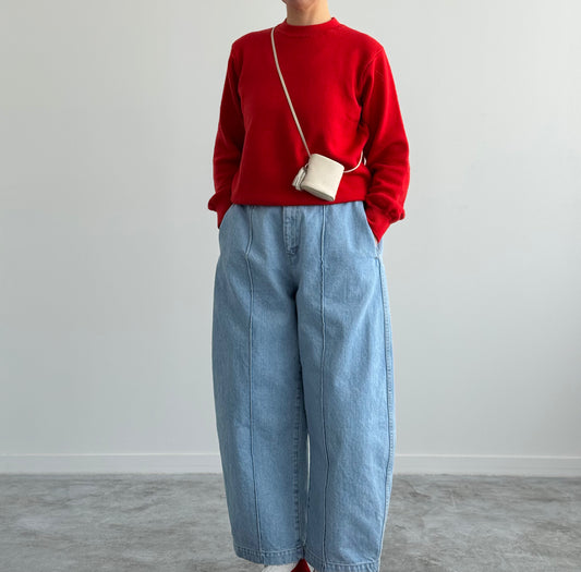 REGULAR WOOL KNIT P/O　Yonetomi　米富繊維　レギュラーウールニット　orange 着画　正面