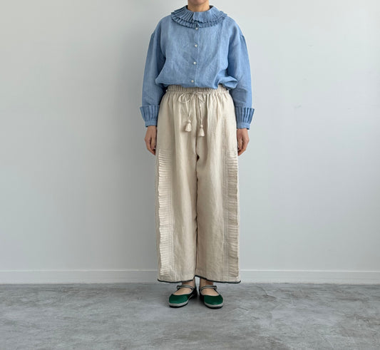 RUFFLE TUCK PANTS ラッフル タックパンツ　BUNON ブノン　通販　取扱店　ecru 着画　正面