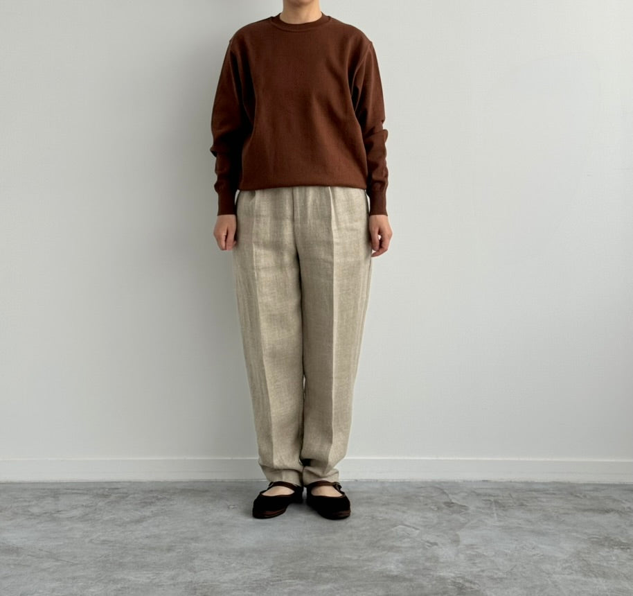 WAVE COTTON KNIT PULLOVER Yonetomi  BROWN 米富繊維　ニット　通販　取扱店 BROWN　着画　正面