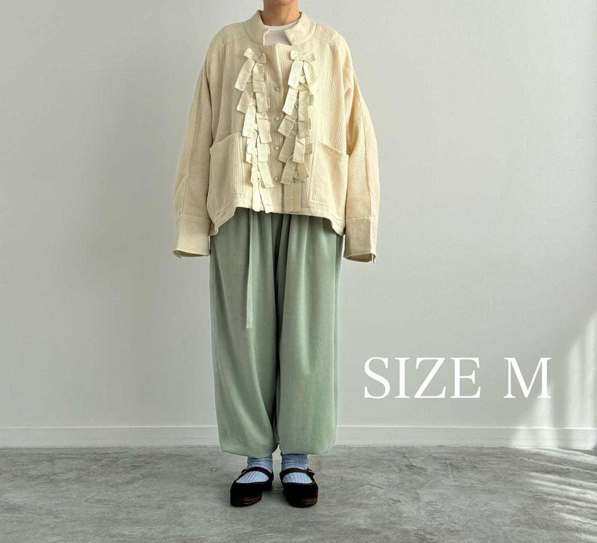 RIBBON RAGLAN JACKET　BUNON 　ブノン　ジャケット　通販　広島
ECRU SIZE M 着画　正面