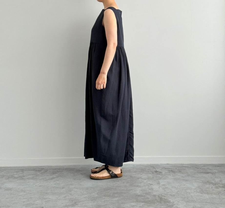 VISCOSE LINEN NO SLEEVE COCOON DRESS (DARK NAVY)
