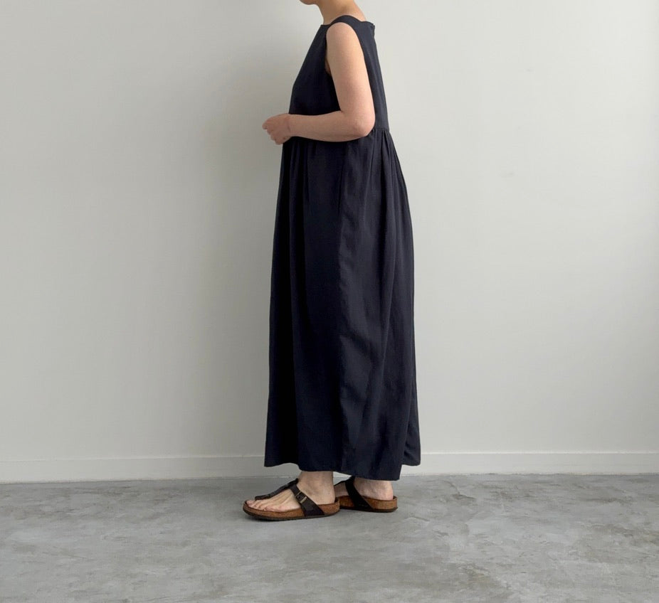 VISCOSE LINEN NO SLEEVE COCOON DRESS (DARK NAVY)