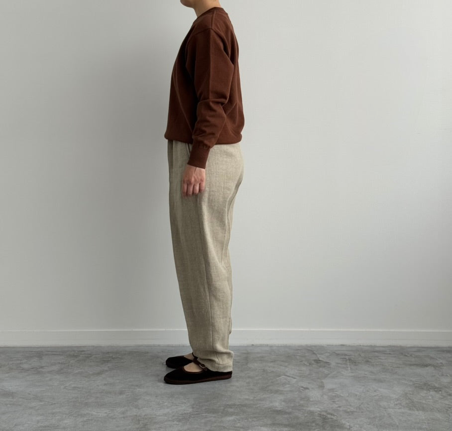 WAVE COTTON KNIT PULLOVER Yonetomi  BROWN 米富繊維　ニット　通販　取扱店　着画 brown 横