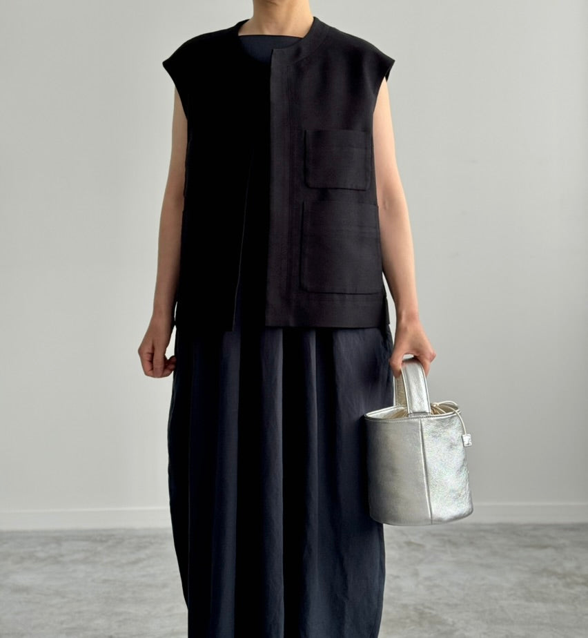 VISCOSE LINEN NO SLEEVE COCOON DRESS (DARK NAVY)